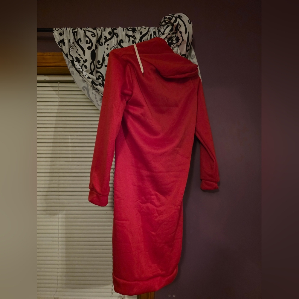 Long Red Zip Up Hoodie Dress - Picture 4 of 5